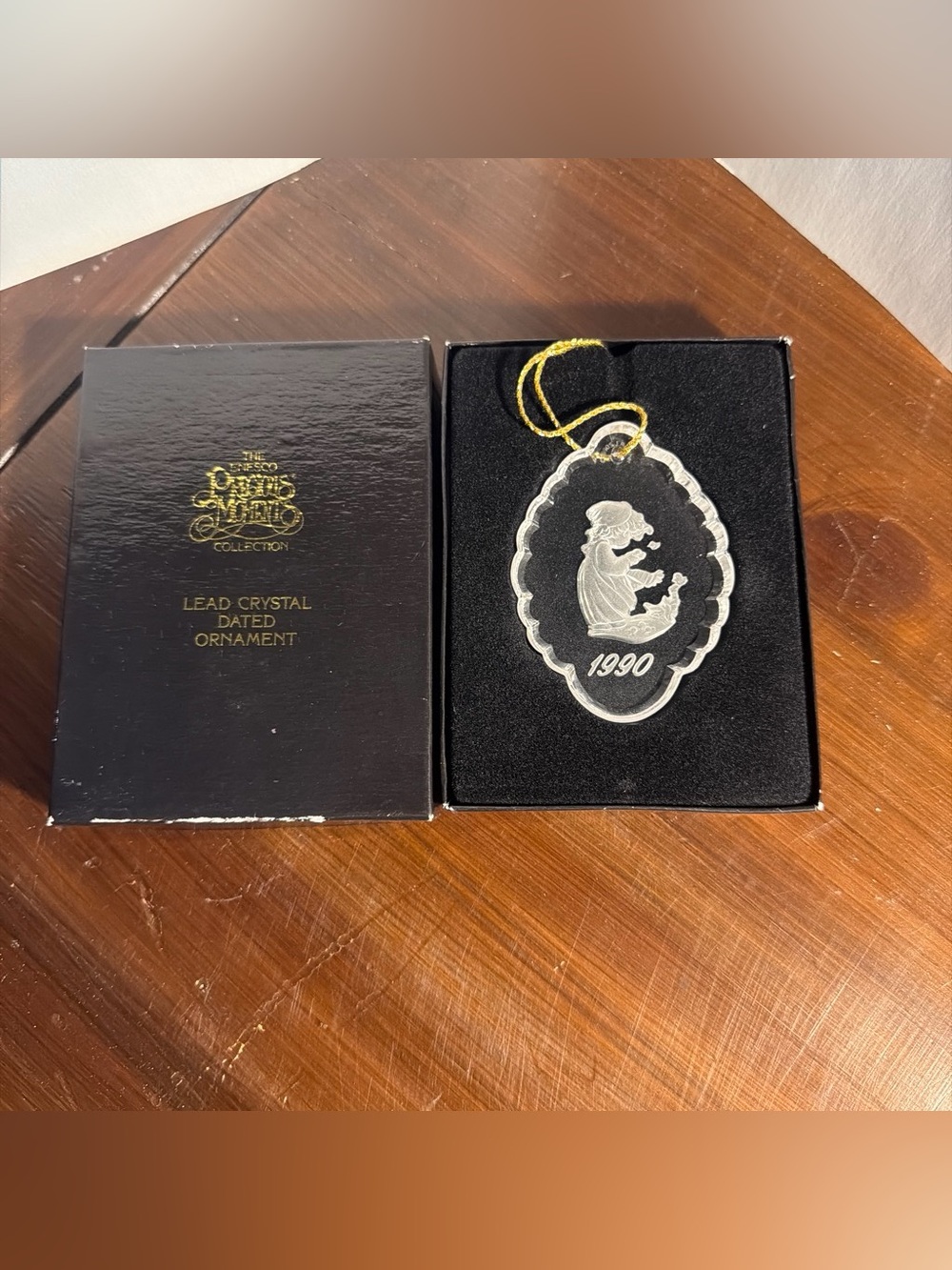 The Enesco Signature Collection 1990 Clear Lead Crystal Ornament with Gold Cord